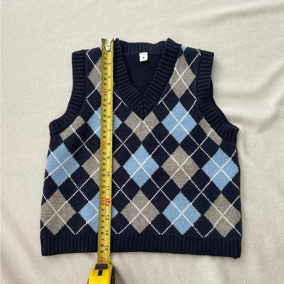 Argyle Knit V neck Vest in Blue - Picture 3 of 6